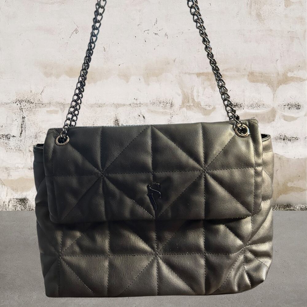 Simply Vera Vera Wang Black Quilted Shoulder Bag with Chain Strap